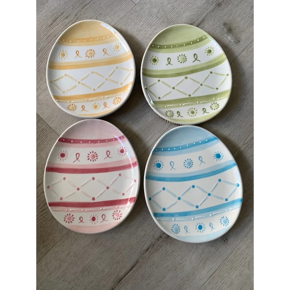 Pottery Barn Easter Egg Plates‎ Set of 4 Pastel Stoneware Appetizer Spring Decor